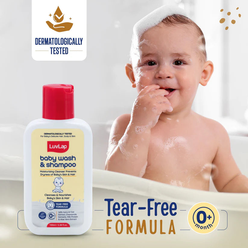 LuvLap Baby Wash And Shampoo 100 ML LuvLap Baby Wash & Shampoo - 400ml with Chamomile, Milk Protein, Oatmeal & Shea Butter, Paraben Free, Tear Free, Soap Free, Rich Moisturised Skin & Soft Hair, Baby Body Wash, Dermatologically Tested