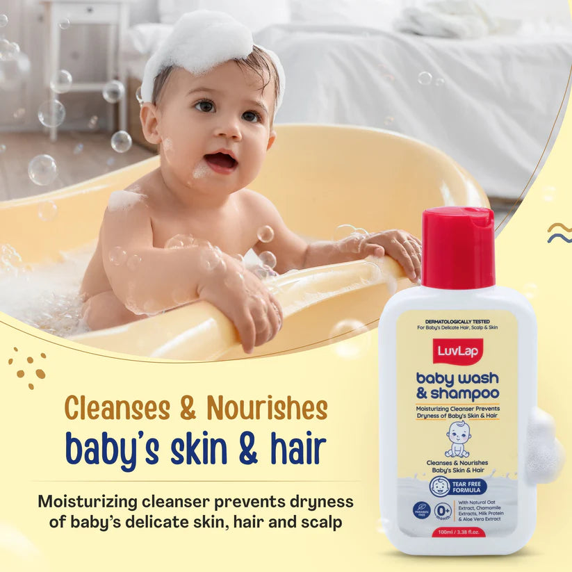 LuvLap Baby Wash And Shampoo 100 ML LuvLap Baby Wash & Shampoo - 400ml with Chamomile, Milk Protein, Oatmeal & Shea Butter, Paraben Free, Tear Free, Soap Free, Rich Moisturised Skin & Soft Hair, Baby Body Wash, Dermatologically Tested