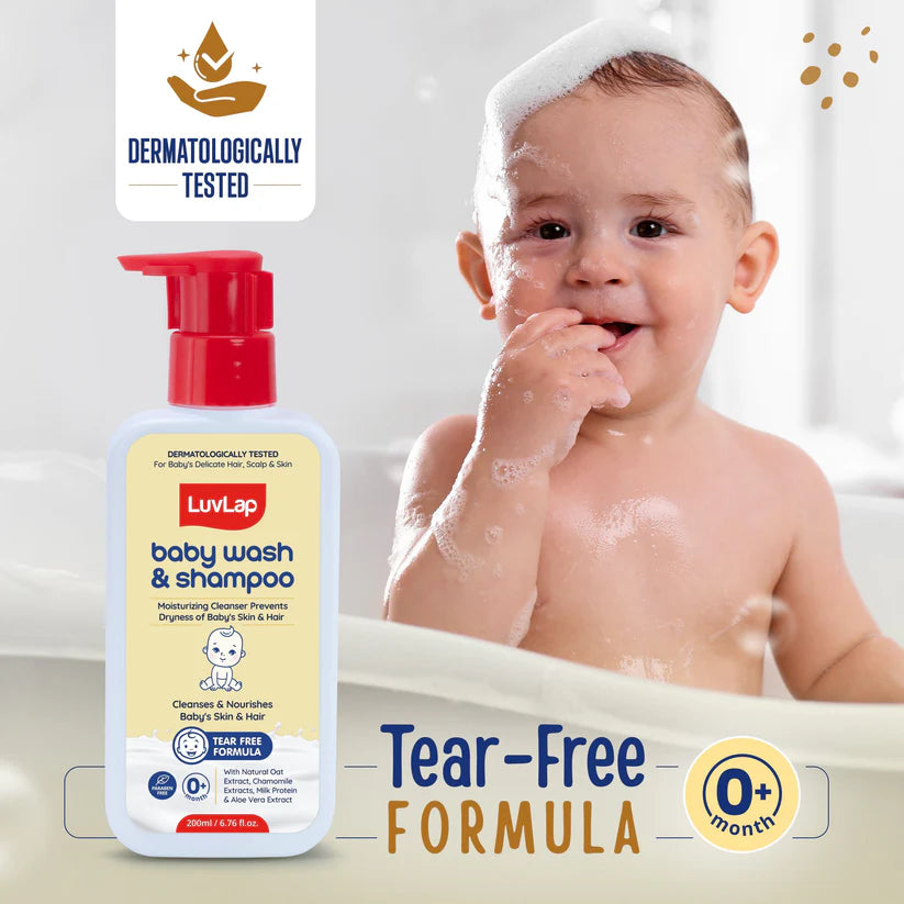 Luvlap Baby Wash And Shampoo 200 ML LuvLap Baby Wash & Shampoo - 400ml with Chamomile, Milk Protein, Oatmeal & Shea Butter, Paraben Free, Tear Free, Soap Free, Rich Moisturised Skin & Soft Hair, Baby Body Wash, Dermatologically Tested