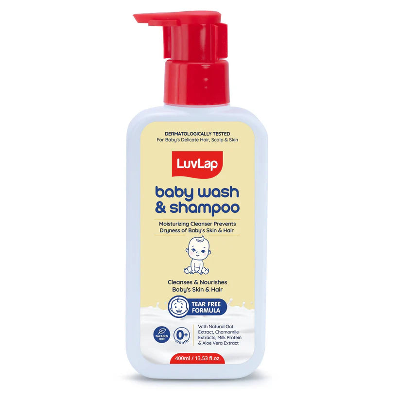 LuvLap Baby Wash & Shampoo - 400ml with Chamomile, Milk Protein, Oatmeal & Shea Butter, Paraben Free, Tear Free, Soap Free, Rich Moisturised Skin & Soft Hair, Baby Body Wash, Dermatologically Tested