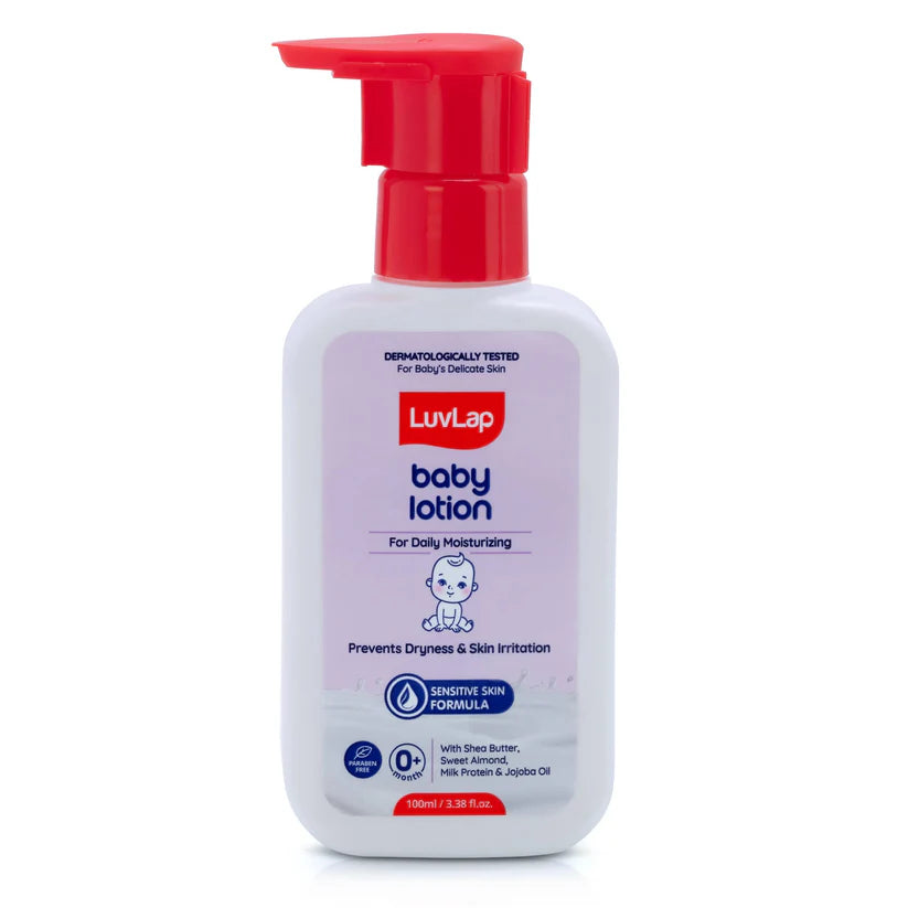 LuvLap Baby Lotion with Milk Protein - 100ml, Gentle Daily Lotion for Face & Body, 24 Hour Protection for Sensitive Skin, Ph 5.5, Shea Butter and VIT E, Paraben Free, Dermatologically Tested