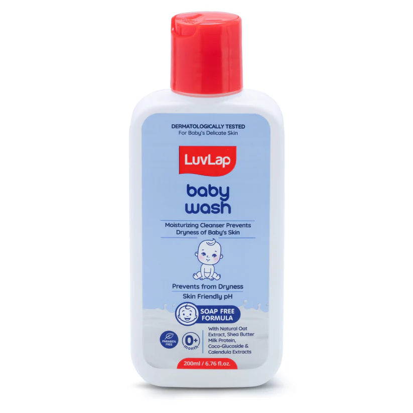 LuvLap Baby Wash - 200ml, with Milk Protein, Oatmeal, Shea Butter and Vitamin E, Soap Free, Baby Wash for Baby Bath, Natural, pH Balanced & Paraben Free, Dermatologically Tested