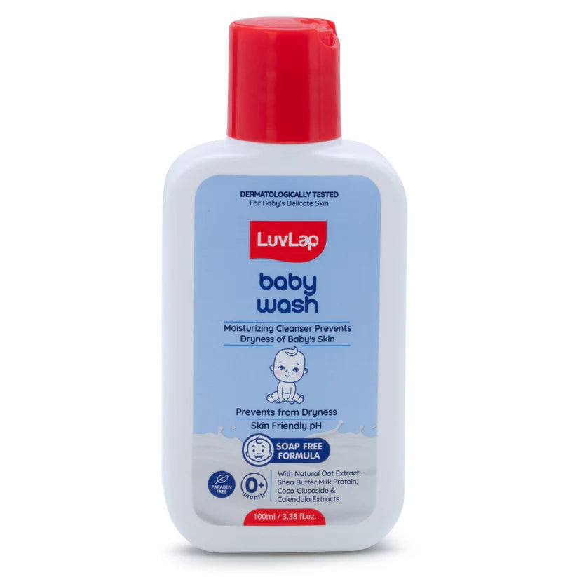 Luvlap Baby Wash -100 ML,with Milk Protein, Oatmeal, Shea Butter and Vitamin E, Soap Free, Baby Wash for Baby Bath, Natural, pH Balanced & Paraben Free, Dermatologically Tested