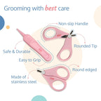 Baby Grooming Scissors & Nail Clipper Set/Kit, Manicure Set, 4pcs, Pink, 0m+