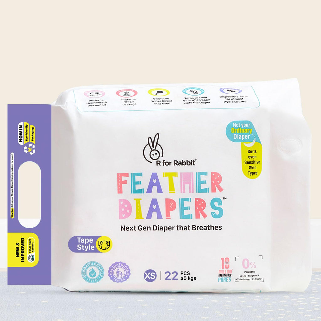R FOR RABBIT Feather Tape Style Diaper XS 22 Pcs