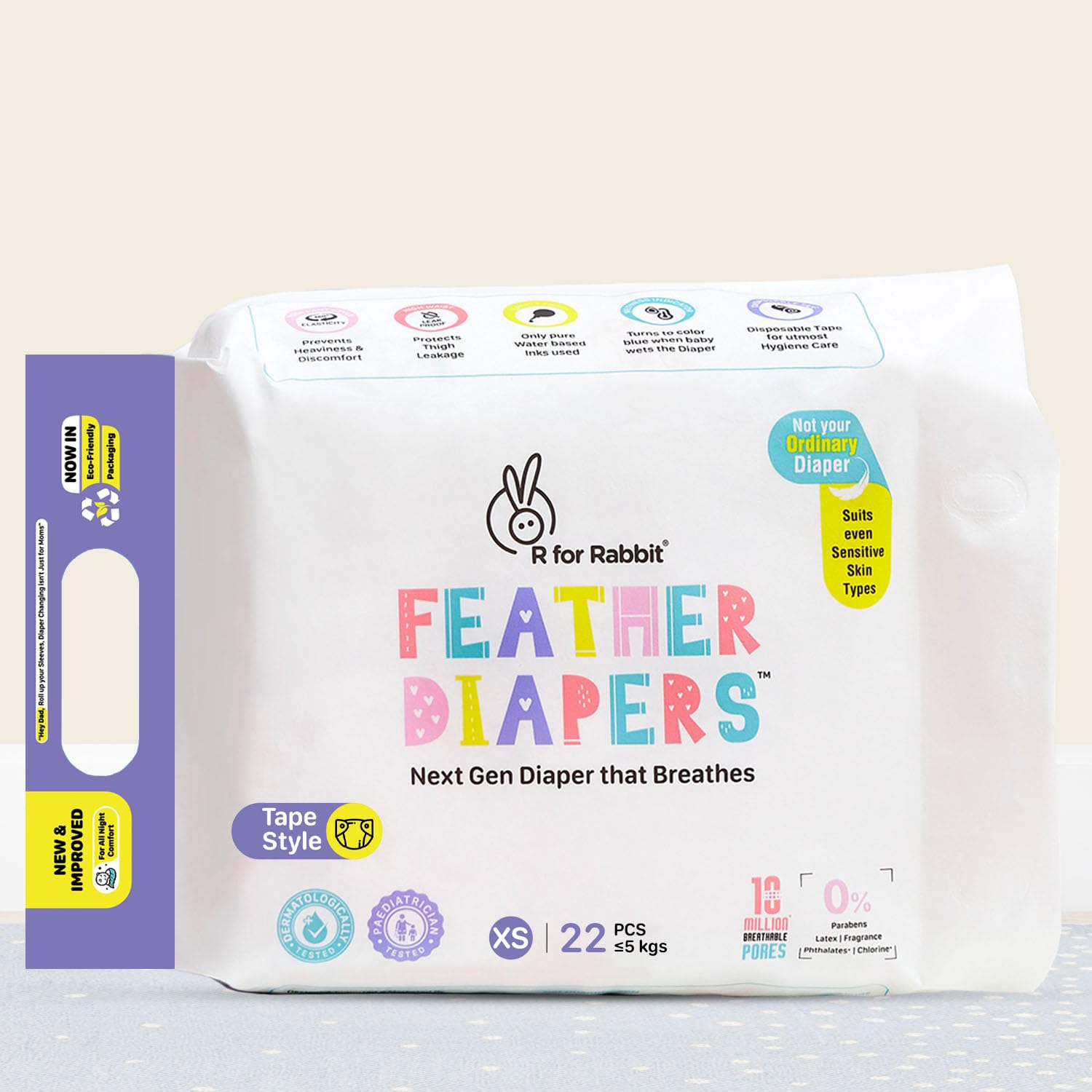 R FOR RABBIT Feather Tape Style Diaper XS 22 Pcs