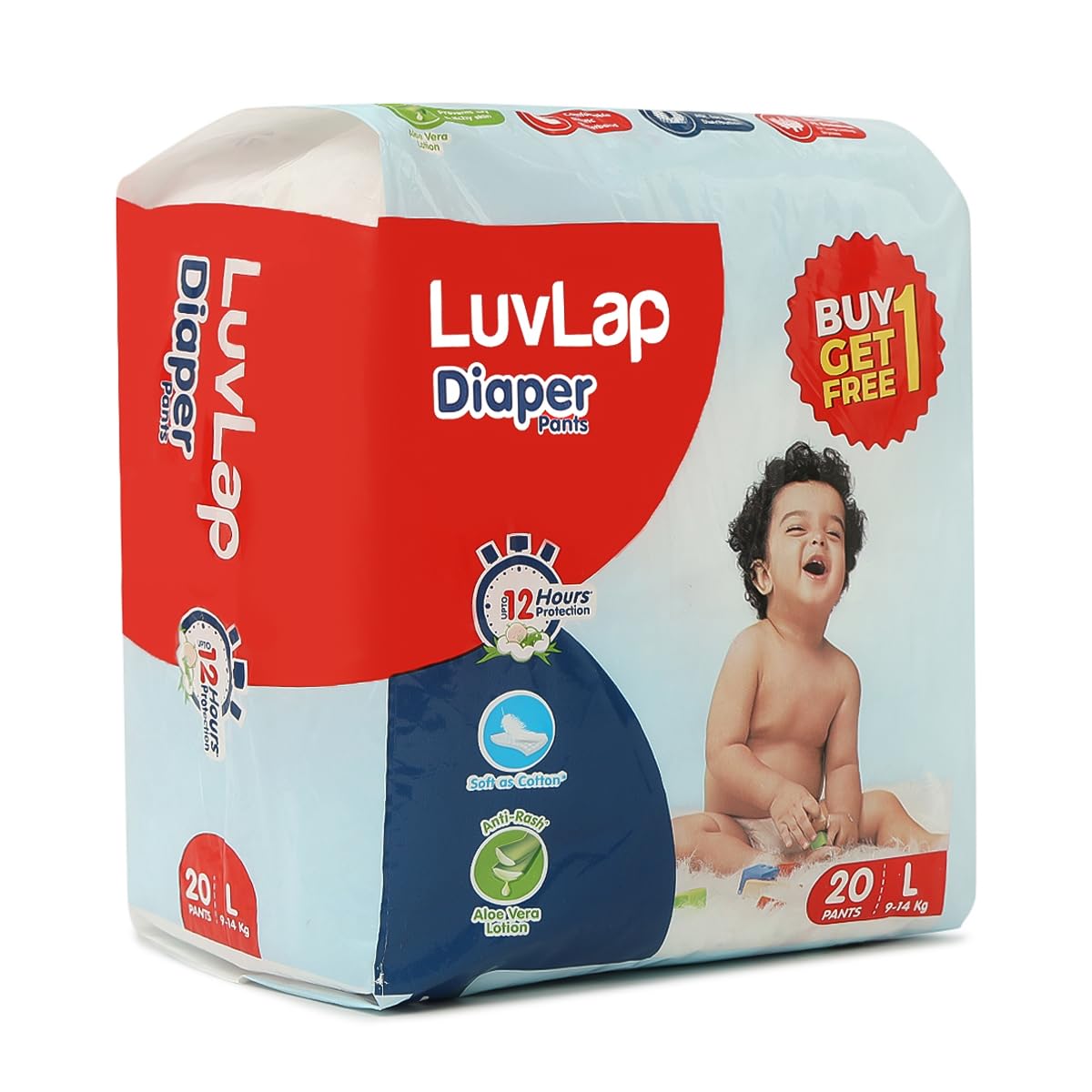 LuvLap Pant Style Baby Diapers, Large (L) Pack of 2, Buy 1 get 1, 20 Count, For babies of Upto 9-14Kg with Aloe Vera Lotion for rash protection, with upto...