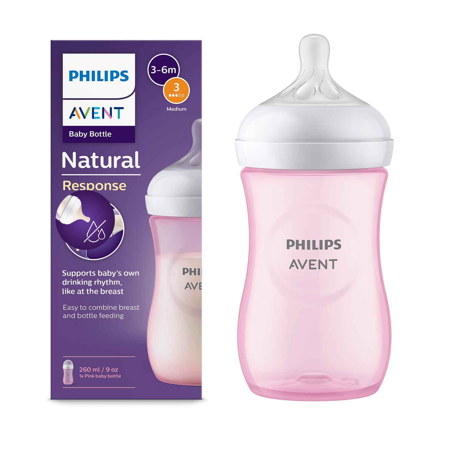 Philips Avent Feeding Bottle Natural 260 ML (Pink)