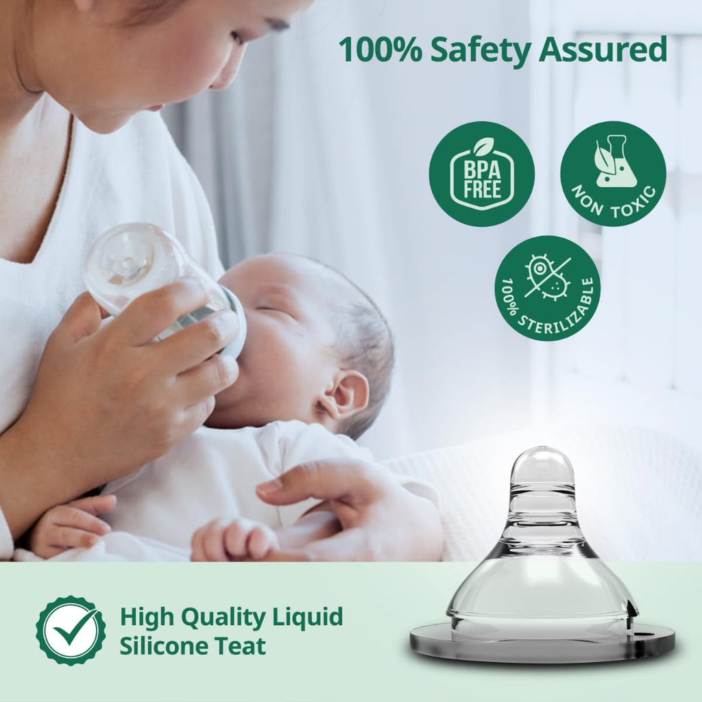 LuvLap Wide Neck Teat/Nipple, Variable Flow, 100% Liquid Silicone, BPA Free, 9m+, Pack of 4