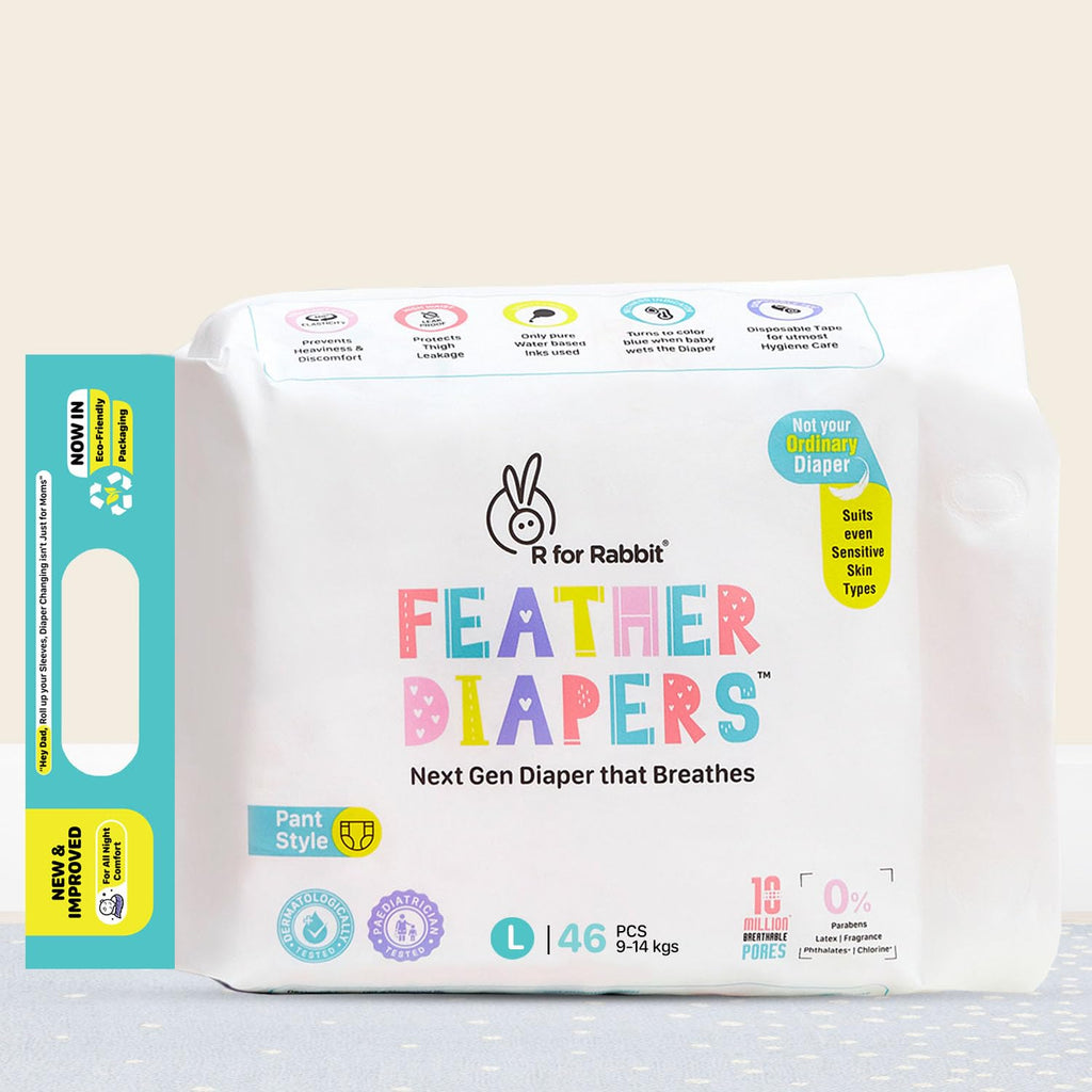 R for Rabbit Pant Style Feather Diaper Large (L) Size for Baby 9 to 14 kgs 46 Units (46 Count, Pack Of 1)