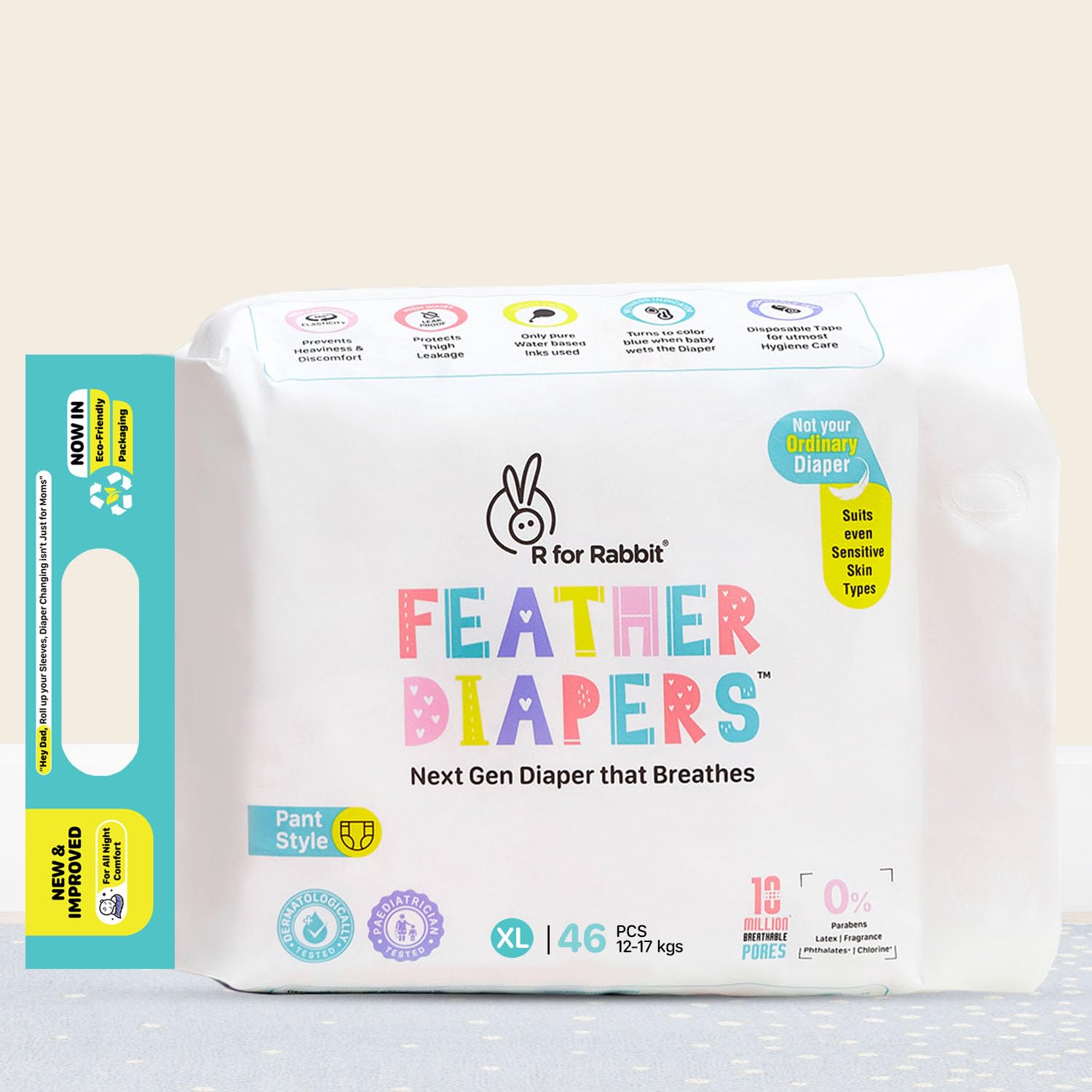 R for Rabbit Pant Style Feather Diaper XL Size for Baby 12 to 17 kgs 46 Units (46 Count, Pack Of 1)