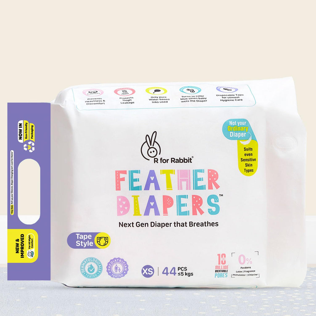 R FOR RABBIT Feather Tape Style Diaper XS 44 Pcs