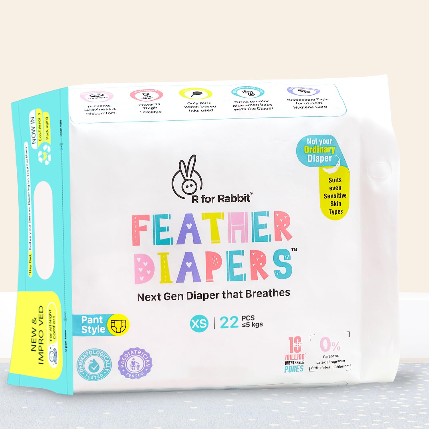 R for Rabbit Pant Style Feather Diaper XS Newborn (NB) Size for Baby 0 to 5 kgs 22 Units (22 Count, Pack Of 1)