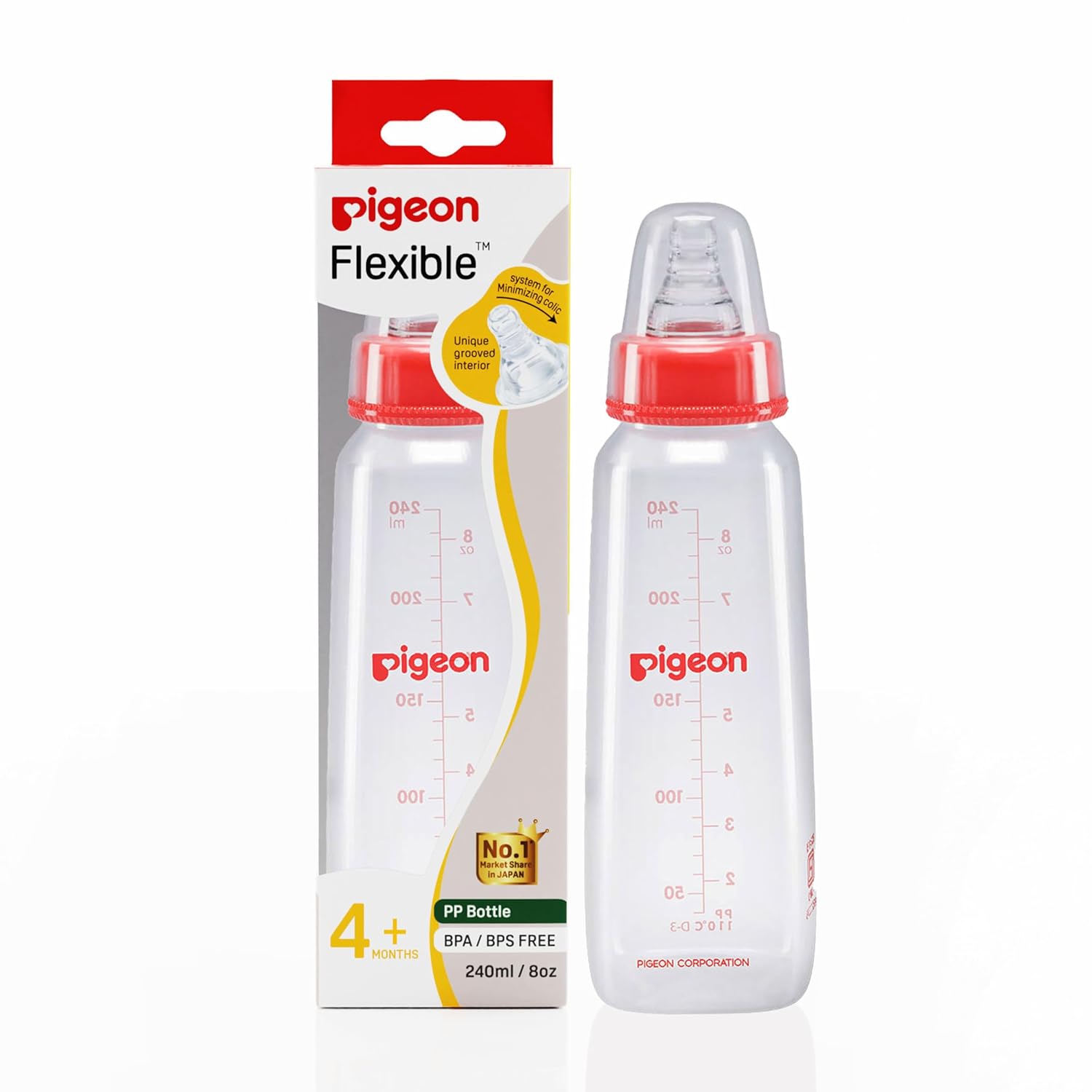 Pigeon Flexible 4+Months Feeding Bottle Red-240 ML