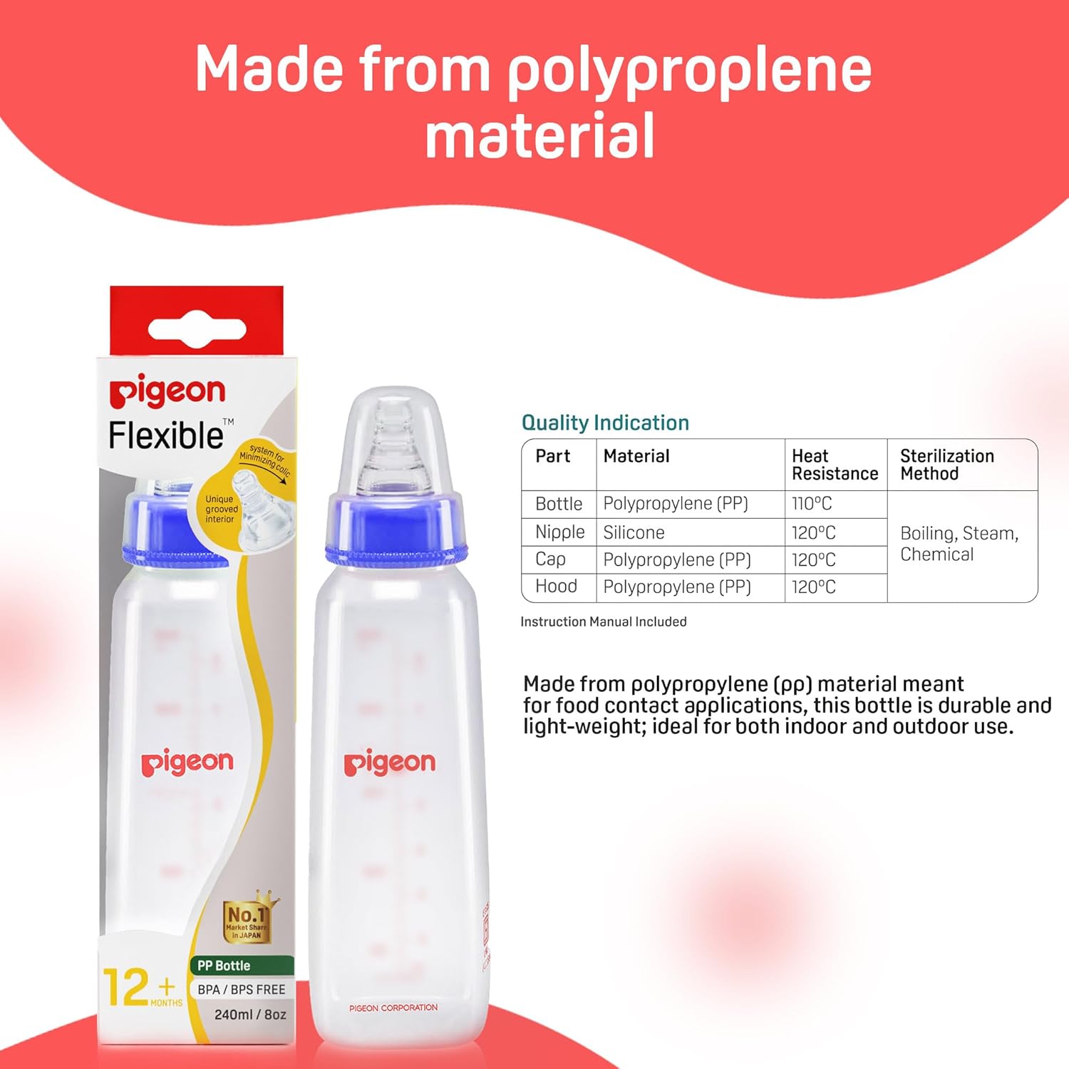 Pigeon Flexible 4+Months Feeding Bottle Blue- 240 ML