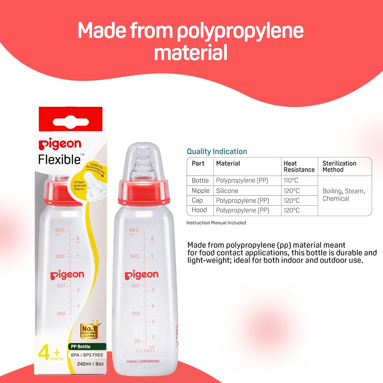Pigeon Flexible 4+Months Feeding Bottle Red-240 ML