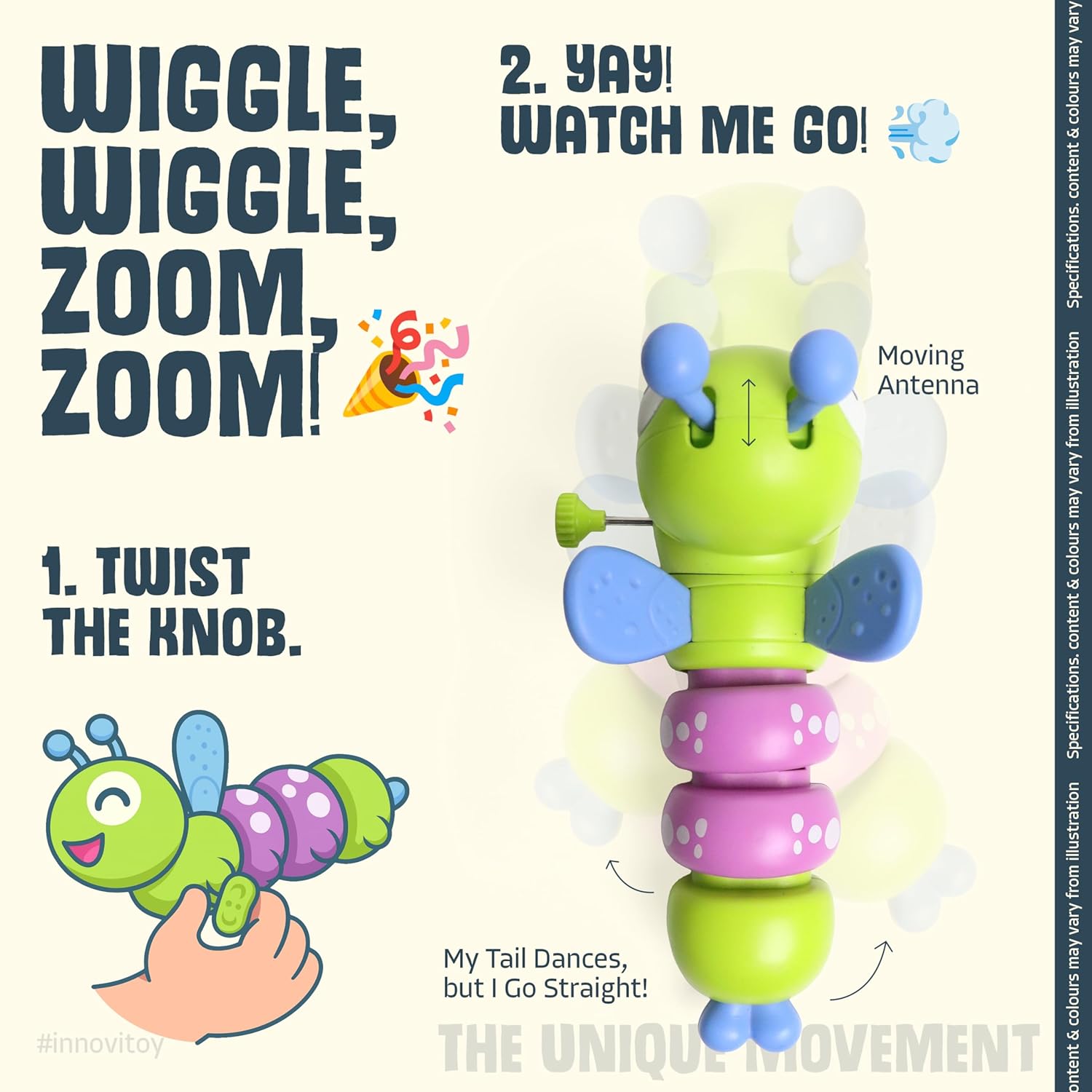 Innovitoy Dancing Caterpillar Wind-Up Toy – Educational Crawling Toy for Toddlers & Babies | Motor Skill & Color Development | Pack of 1