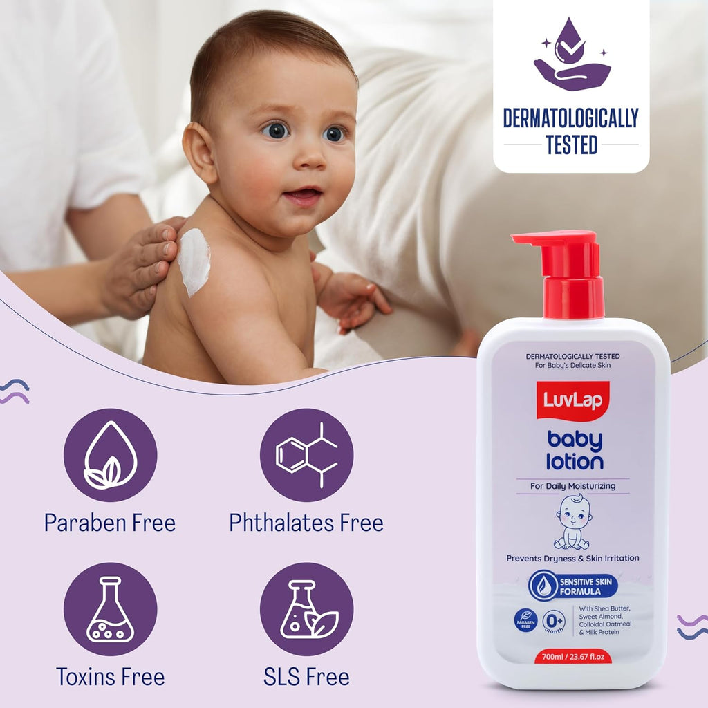 LuvLap Baby Lotion with Milk Protein - 700ml, Suitable for Baby’s Delicate Skin, 24 Hour Protection for Sensitive Skin, Shea Butter and VIT E, Paraben Free,...
