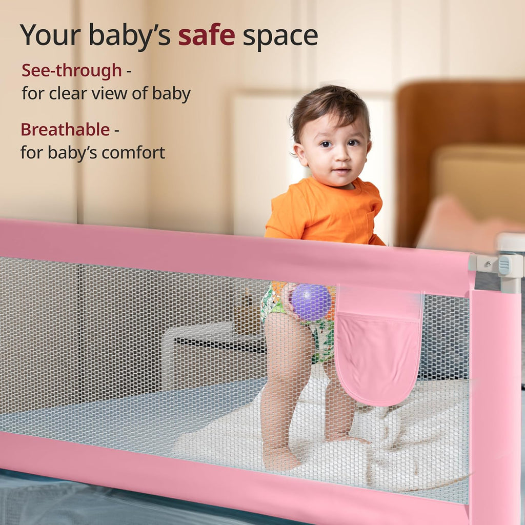 LuvLap Comfy Baby Bed Rail Guard (180cmx72cm) Bed Rails for Baby & Toddler Safety, Portable, Adjustable Height, Single Side Bed Rail, Pack of 1, (Pink -...