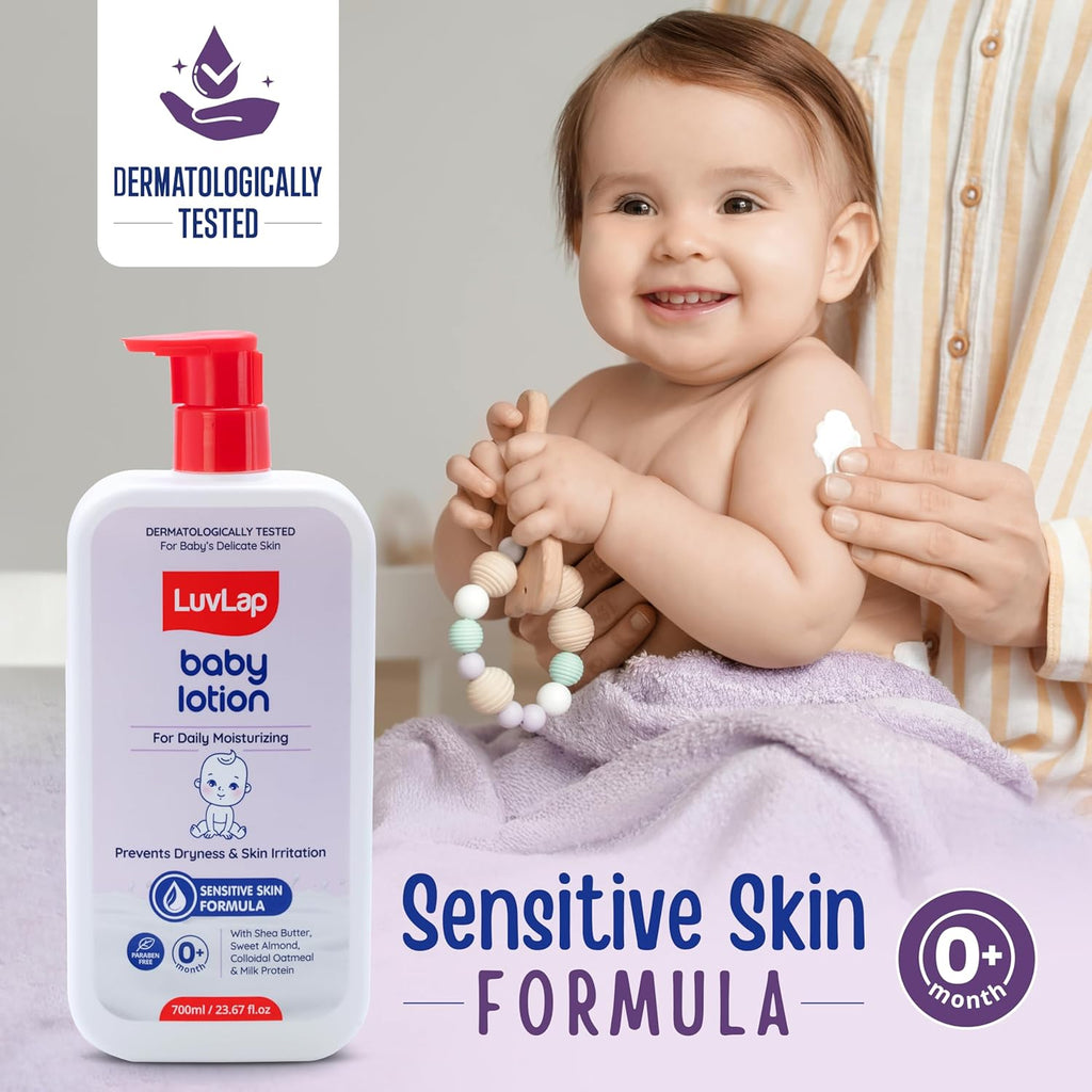 LuvLap Baby Lotion with Milk Protein - 700ml, Suitable for Baby’s Delicate Skin, 24 Hour Protection for Sensitive Skin, Shea Butter and VIT E, Paraben Free,...
