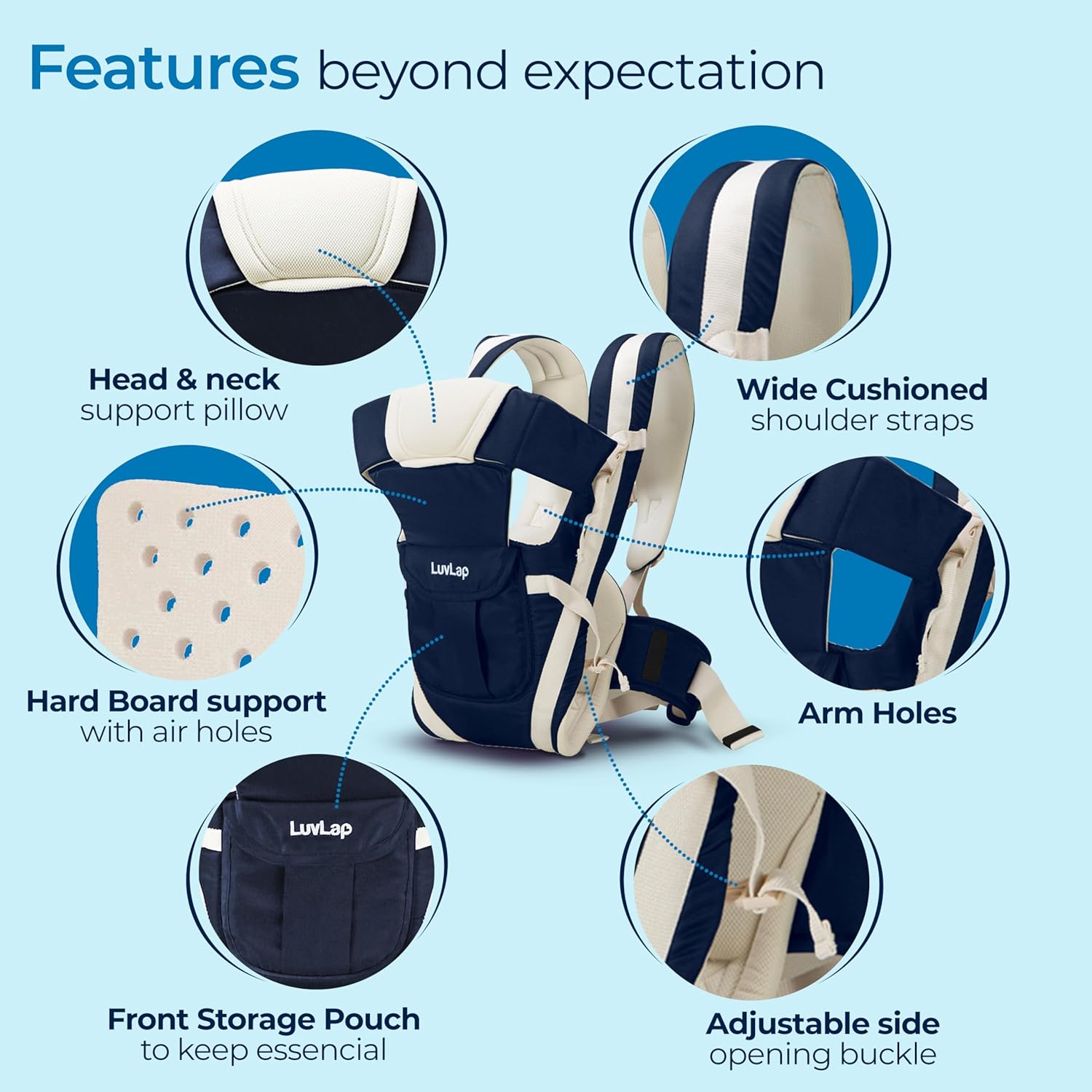 LuvLap Elegant Baby Carrier with 4 Carry Positions, Baby Carrier for 4 to 24 Months Baby, Adjustable New-Born to Toddler Carrier with Cushioned Leg Support,...