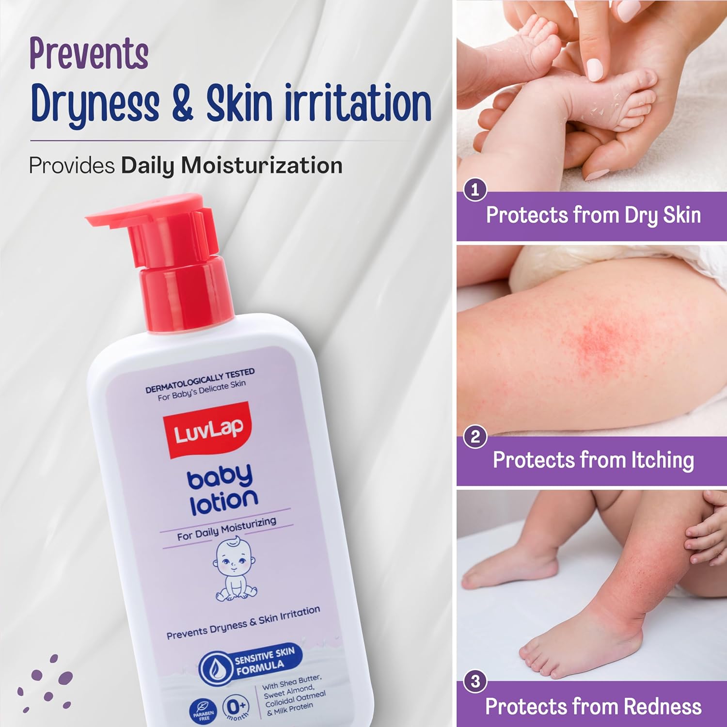 LuvLap Baby Lotion with Milk Protein - 100ml, Gentle Daily Lotion for Face & Body, 24 Hour Protection for Sensitive Skin, Ph 5.5, Shea Butter and VIT E, Paraben Free, Dermatologically Tested