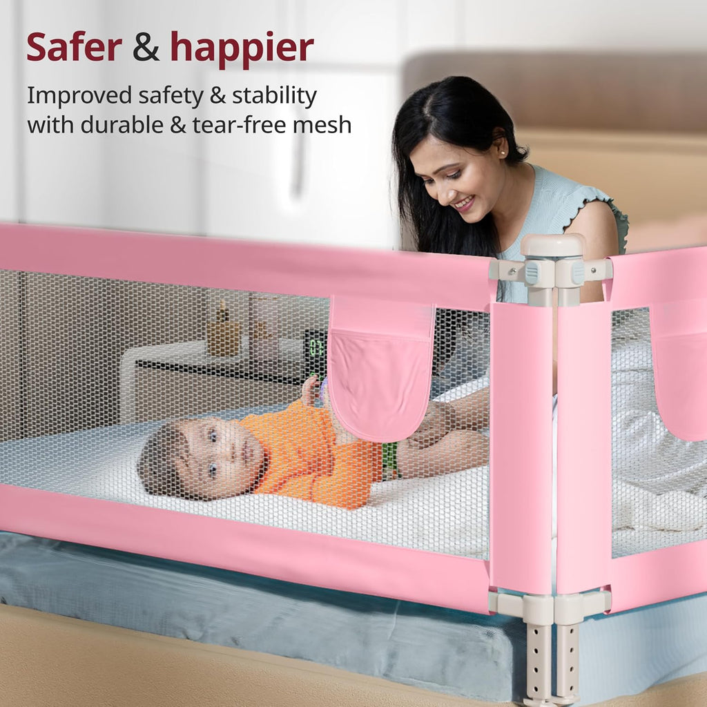 LuvLap Comfy Baby Bed Rail Guard (180cmx72cm) Bed Rails for Baby & Toddler Safety, Portable, Adjustable Height, Single Side Bed Rail, Pack of 1, (Pink -...