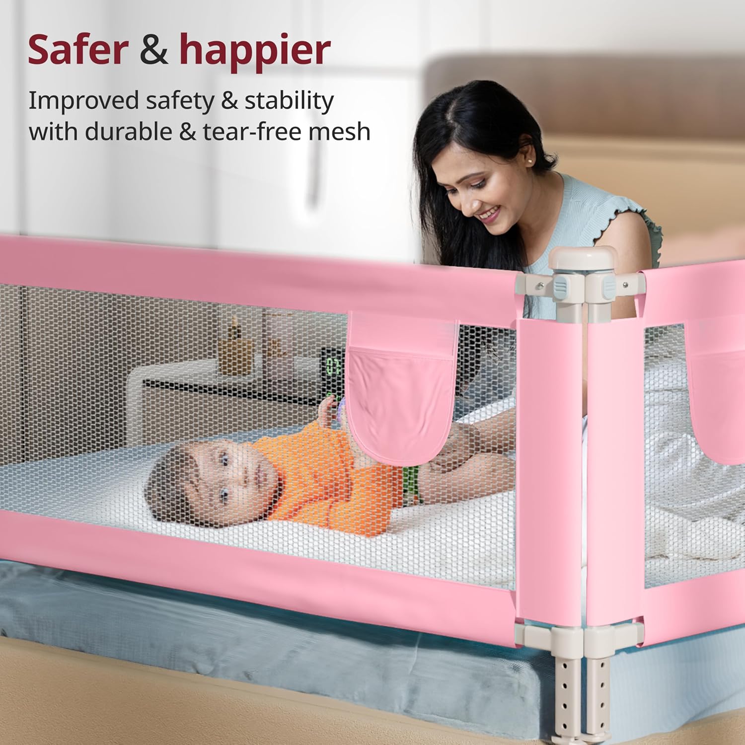 LuvLap Comfy Baby Bed Rail Guard (180cmx72cm) Bed Rails for Baby & Toddler Safety, Portable, Adjustable Height, Single Side Bed Rail, Pack of 1, (Pink -...