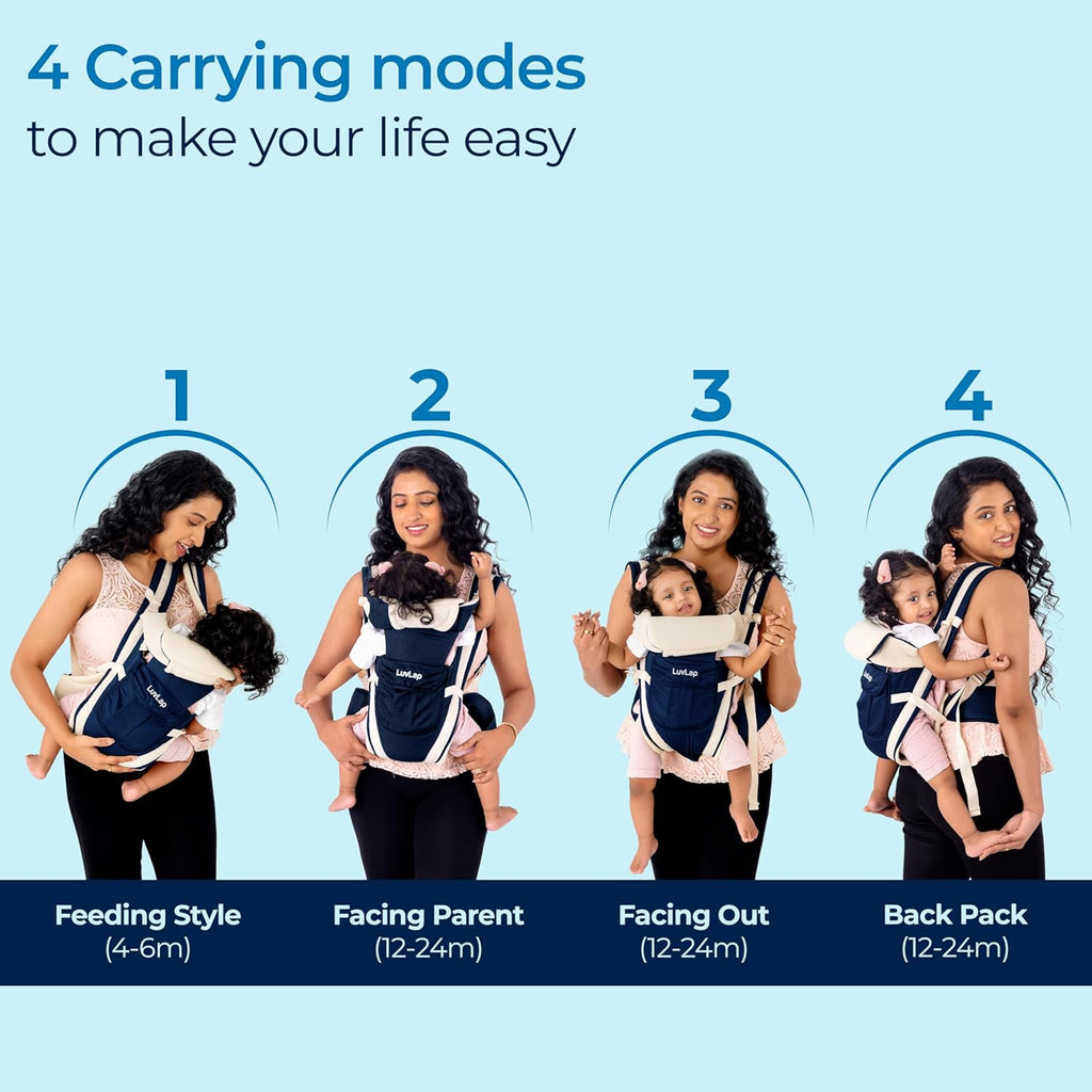 LuvLap Elegant Baby Carrier with 4 Carry Positions, Baby Carrier for 4 to 24 Months Baby, Adjustable New-Born to Toddler Carrier with Cushioned Leg Support,...
