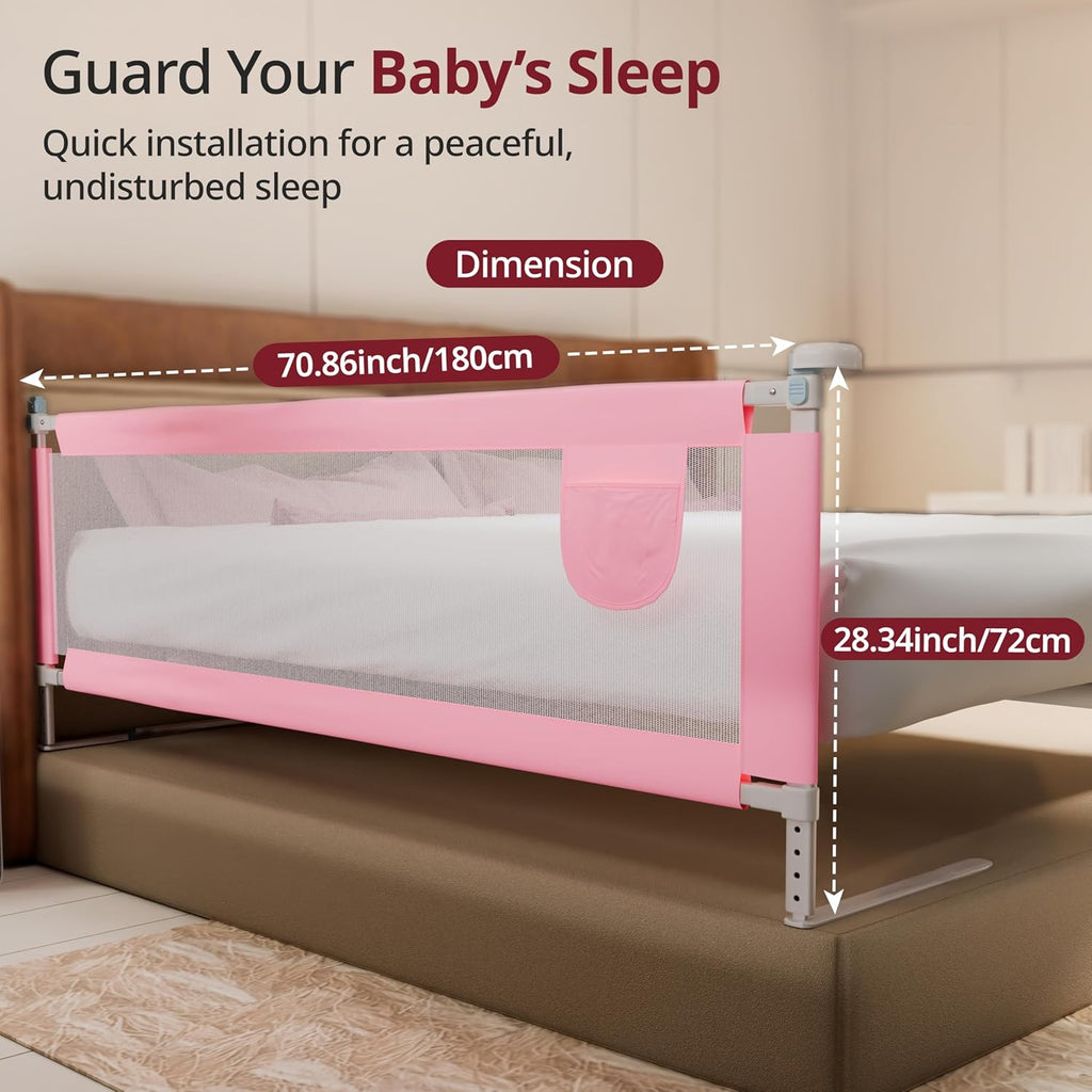 LuvLap Comfy Baby Bed Rail Guard (180cmx72cm) Bed Rails for Baby & Toddler Safety, Portable, Adjustable Height, Single Side Bed Rail, Pack of 1, (Pink -...