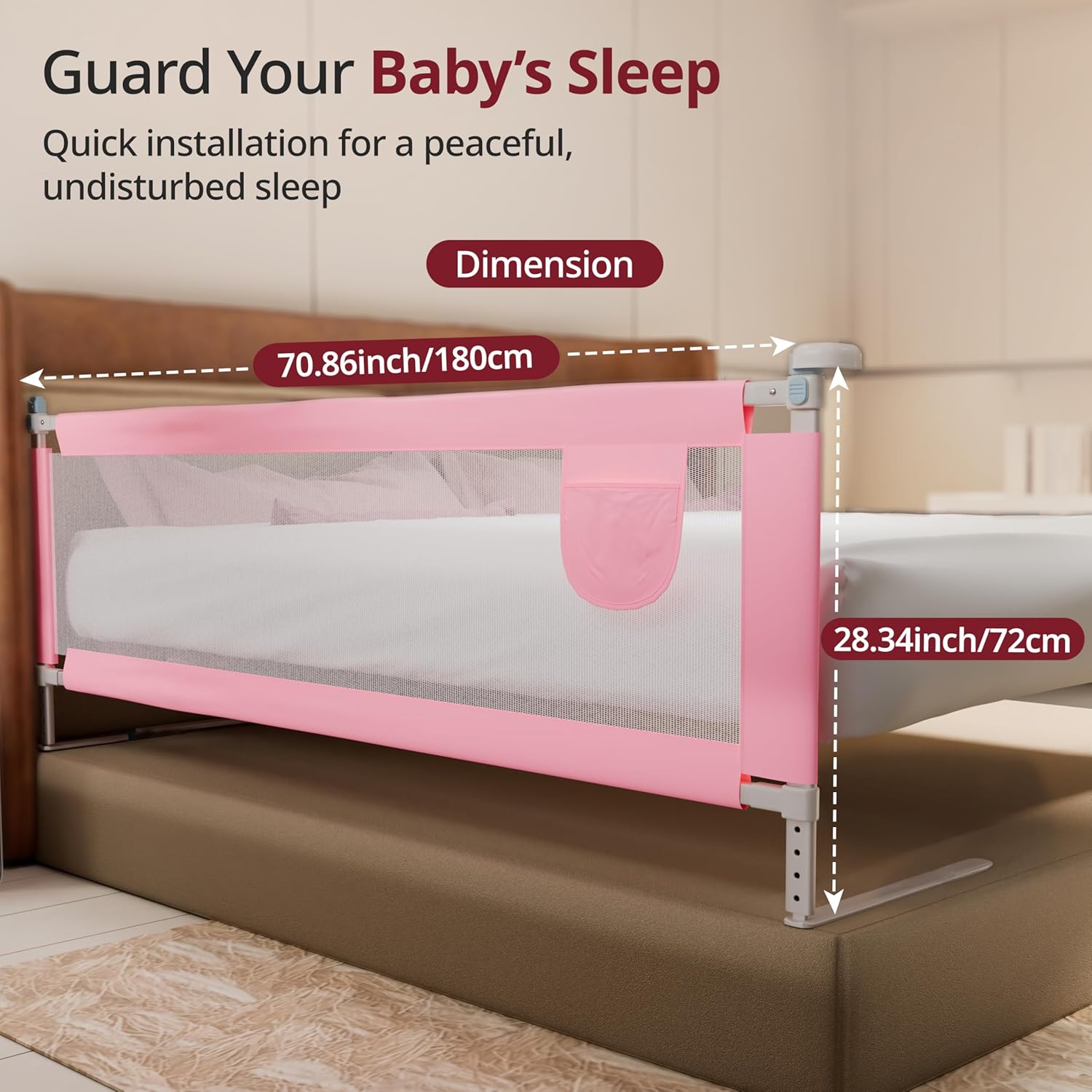 LuvLap Comfy Baby Bed Rail Guard (180cmx72cm) Bed Rails for Baby & Toddler Safety, Portable, Adjustable Height, Single Side Bed Rail, Pack of 1, (Pink -...