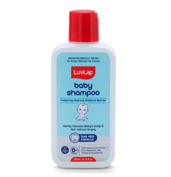 LuvLap Milky Soft Baby Shampoo - 200ml, Tear Free Formula, with Milk Protein, Vitamin E & Coconut Oil, Shea Butter & Chamomile, Gentle Care for Baby's Soft Hair, No Paraben, Dermatologically Tested