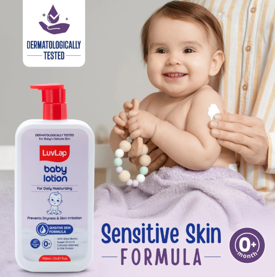LuvLap Baby Lotion with Milk Protein - 700ml, Suitable for Baby’s Delicate Skin, 24 Hour Protection for Sensitive Skin, Shea Butter and VIT E, Paraben Free, Sweet Almond Oil, Dermatologically Tested