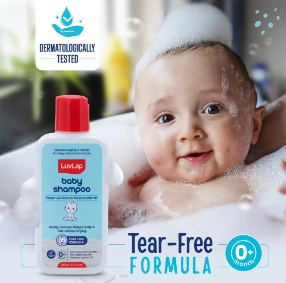 LuvLap Milky Soft Baby Shampoo - 200ml, Tear Free Formula, with Milk Protein, Vitamin E & Coconut Oil, Shea Butter & Chamomile, Gentle Care for Baby's Soft Hair, No Paraben, Dermatologically Tested