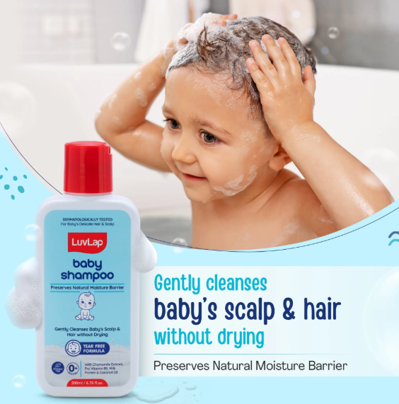 LuvLap Milky Soft Baby Shampoo - 200ml, Tear Free Formula, with Milk Protein, Vitamin E & Coconut Oil, Shea Butter & Chamomile, Gentle Care for Baby's Soft Hair, No Paraben, Dermatologically Tested