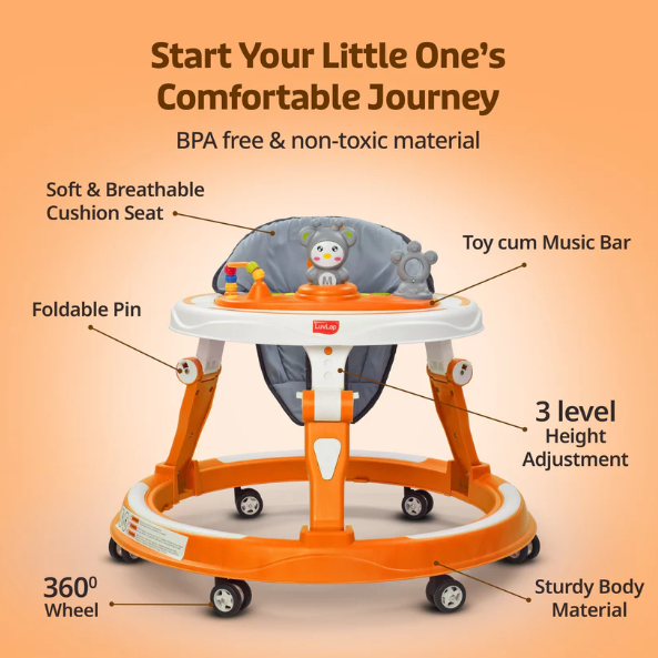 LuvLap 360° Joy Baby Walkers for 9+ Months | 3 Level Height Adjustment Walker with Switchable Food & Musical Toy Tray / Advanced Baby Activity Walker for Kids
