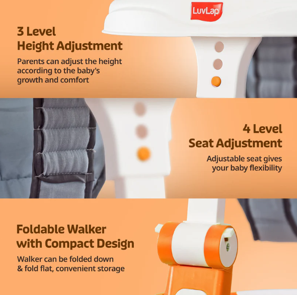 LuvLap 360° Joy Baby Walkers for 9+ Months | 3 Level Height Adjustment Walker with Switchable Food & Musical Toy Tray / Advanced Baby Activity Walker for Kids
