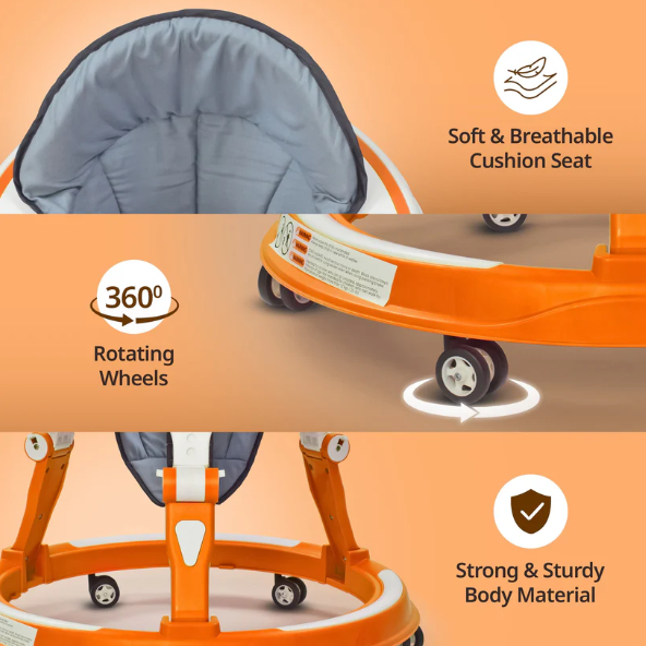 LuvLap 360° Joy Baby Walkers for 9+ Months | 3 Level Height Adjustment Walker with Switchable Food & Musical Toy Tray / Advanced Baby Activity Walker for Kids