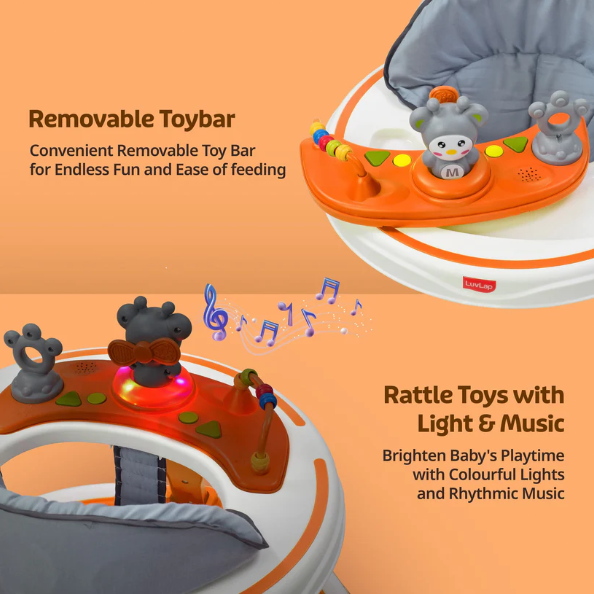LuvLap 360° Joy Baby Walkers for 9+ Months | 3 Level Height Adjustment Walker with Switchable Food & Musical Toy Tray / Advanced Baby Activity Walker for Kids