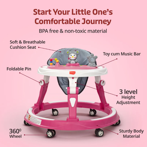 LuvLap 360° Joy Baby Walkers for 9+ Months | 3 Level Height Adjustment Walker with Switchable Food & Musical Toy Tray / Advanced Baby Activity Walker for Kids