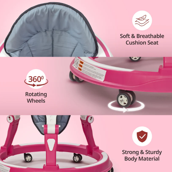LuvLap 360° Joy Baby Walkers for 9+ Months | 3 Level Height Adjustment Walker with Switchable Food & Musical Toy Tray / Advanced Baby Activity Walker for Kids