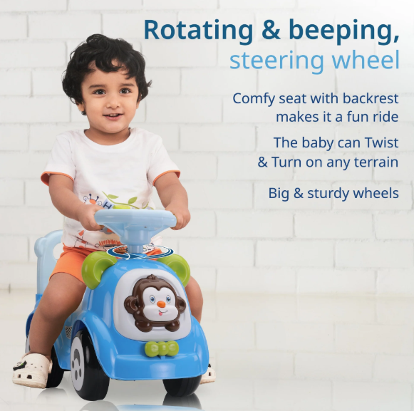 Sunny Ride on & Car for Kids with Music & Horn Steering, Push Car for Baby with Backrest, Safety Guard, Under Seat Storage & Big Wheels, Ride on for Kids 1 to 3 Years Upto 20 Kgs