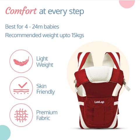 LuvLap Elegant Baby Carrier with 4 Carry Positions, Baby Carrier for 4 to 24 Months Baby, Adjustable New-Born to Toddler Carrier with Cushioned Leg Support,...