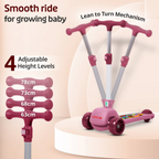 Elegant Scooter for Kids - Toddler 3-Wheel Kick Scooter with LED Lights | Stable Wide Deck for 3-10 Year | Adjustable Height & Easy-Grip Handlebars | Fun Outdoor Gear for Kids