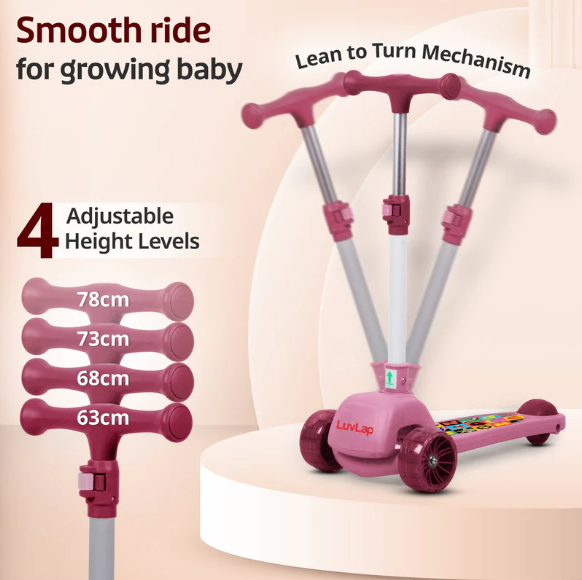 Elegant Scooter for Kids - Toddler 3-Wheel Kick Scooter with LED Lights | Stable Wide Deck for 3-10 Year | Adjustable Height & Easy-Grip Handlebars | Fun Outdoor Gear for Kids