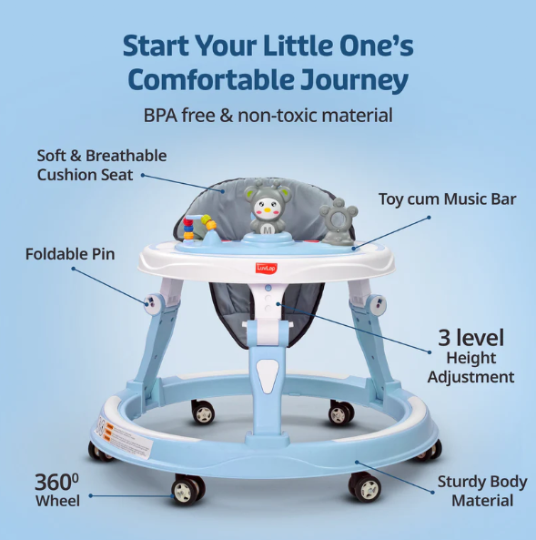 LuvLap 360° Joy Baby Walkers for 9+ Months | 3 Level Height Adjustment Walker with Switchable Food & Musical Toy Tray / Advanced Baby Activity Walker for Kids