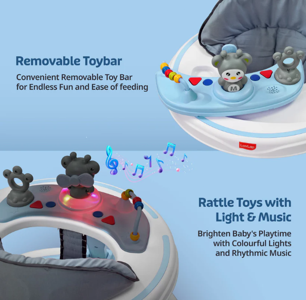 LuvLap 360° Joy Baby Walkers for 9+ Months | 3 Level Height Adjustment Walker with Switchable Food & Musical Toy Tray / Advanced Baby Activity Walker for Kids