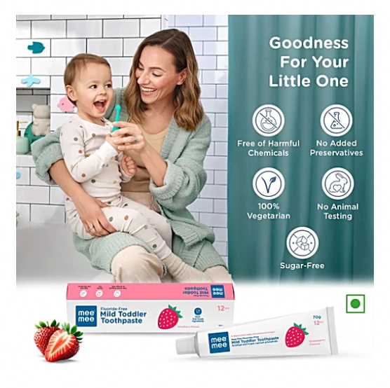 Mee Mee Flouride- Free Mild Toddler Toothpaste Strawberry Flavour -70G