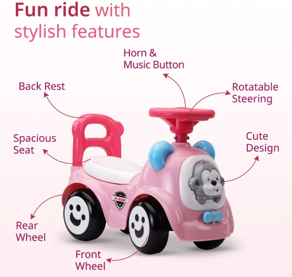 Sunny Ride on & Car for Kids with Music & Horn Steering, Push Car for Baby with Backrest, Safety Guard, Under Seat Storage & Big Wheels, Ride on for Kids 1 to 3 Years Upto 20 Kgs