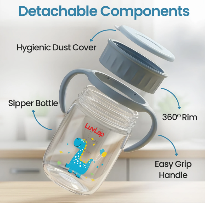Luvlap Shine Sipper 360° Soft Spout Trainer Sipper for Kids, 360ml, Leakproof &amp; Spillproof Sippy Cup for Kids, Twin Easy-Grip Handles, BPA-Free, Ergonomic Design, Dust Cover, Lightweight, 18 M+&nbsp;